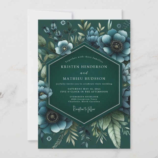 Emerald Umbral Bloom Wedding Inbjudningar (Framsida)
