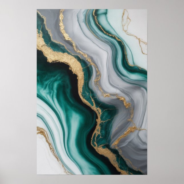 Emerald Veins: Abstrakt Marble Flow ✨ 💚 🖤 Poster (Framsidan)