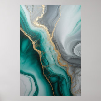 Emerald Veins: Abstrakt Marble Flow ✨ 💚 🖤 Poster