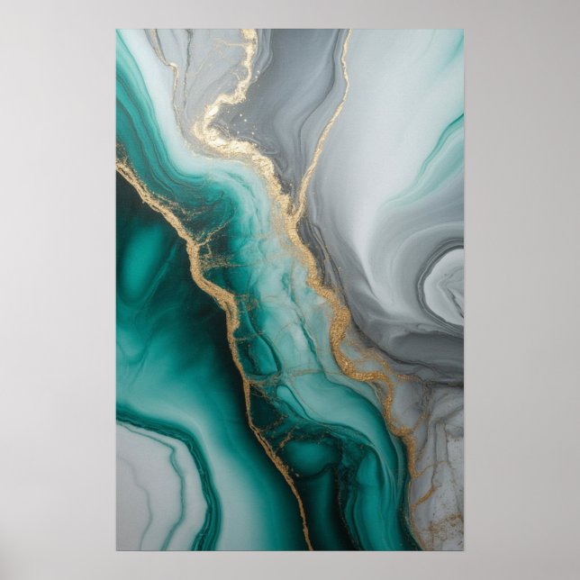 Emerald Veins: Abstrakt Marble Flow ✨ 💚 🖤 Poster (Framsidan)