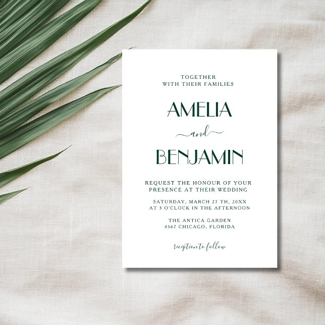 Emerald & Vit Budget Lugnt Rent Bröllop Inbjudningar (Skapare uppladdad)