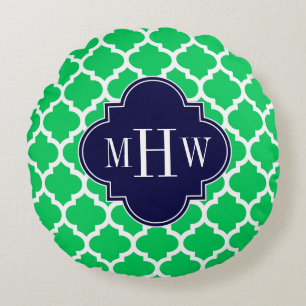 Emerald Vit Marockansk #5 Marin 3 Initial Monogram Rund Kudde