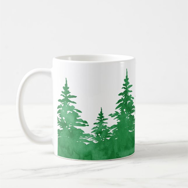 Emerald Watercolor Evergreen Träd Kaffemugg (Vänster)