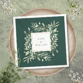 Emerald Watercolor Greenery Guld Pappersservett