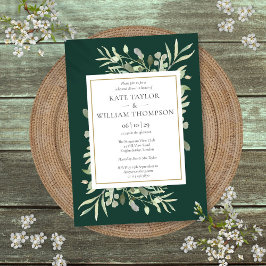 Emerald Watercolor Greenery Rehearsal Dinner Inbjudningar