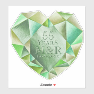 Emerald Watercolor Heart 55:e Bröllop-årsdagen Klistermärken