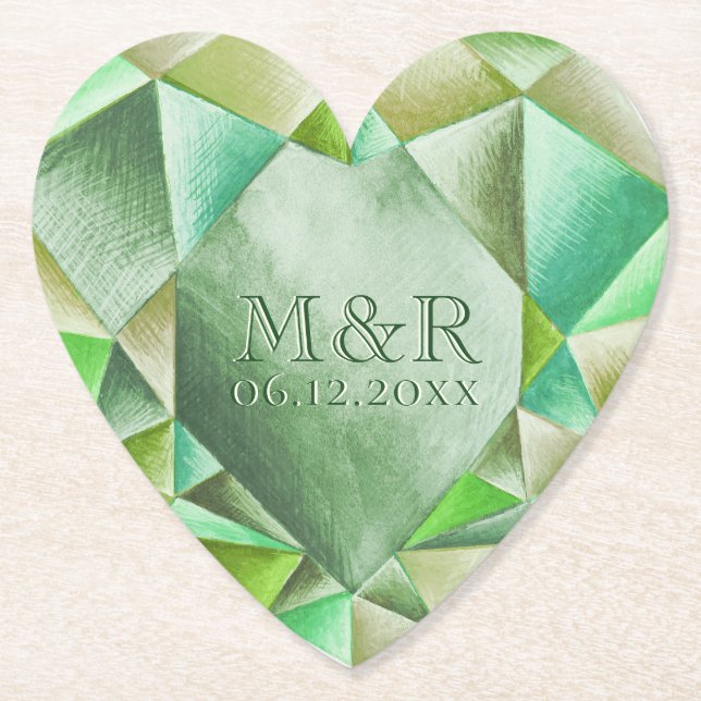 Emerald Watercolor Heart 55:e Bröllop-årsdagen Underlägg Papper (Framsida)