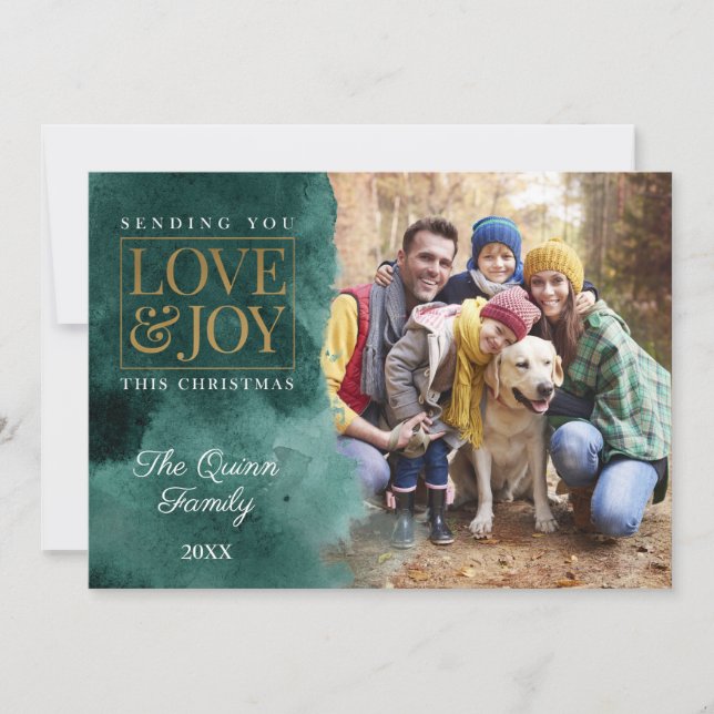 Emerald Watercolor med Guld Julkort (Framsida)