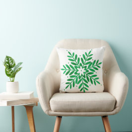 Emerald Watercolor Snowflake Kudde
