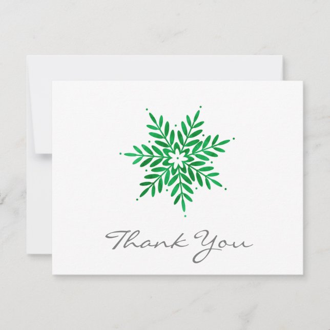 Emerald Watercolor Snowflake Tack Kort (Framsida)