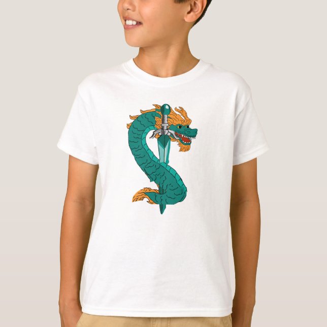 Emerald Wave Dragon Guardian T Shirt (Framsida)