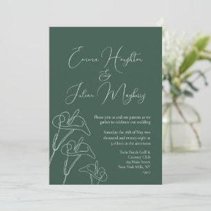 Emerald White Calla Lily Calligraphy Bröllop Inbjudningar