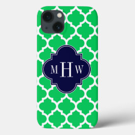 Emerald White Moroccan #5 Navy 3 Initial Monogram