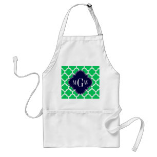 Emerald White Moroccan #5 Navy 3 Initial Monogram Förkläde