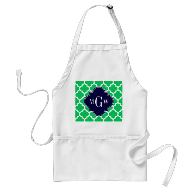 Emerald White Moroccan #5 Navy 3 Initial Monogram Förkläde (Framsidan)