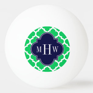 Emerald White Moroccan #5 Navy 3 Initial Monogram Pingisboll