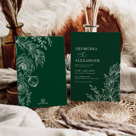 Emerald White Vintage Botaniska Blommigten Bröllop Inbjudningar