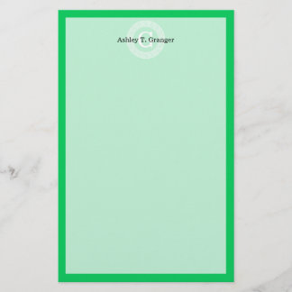 Emerald Wht Grekiska Nyckel Rnd Ram Initial Monogr Brevpapper