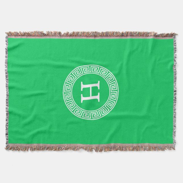 Emerald Wht Grekiska Nyckel Rnd Ram Initial Monogr Filt (Framsidan)