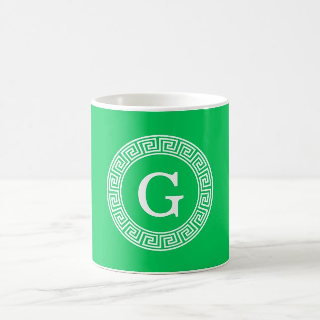 Emerald Wht Grekiska Nyckel Rnd Ram Initial Monogr Kaffemugg (Center)