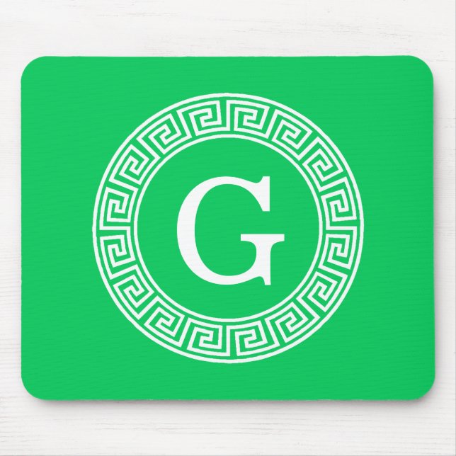 Emerald Wht Grekiska Nyckel Rnd Ram Initial Monogr Musmatta (Framsidan)