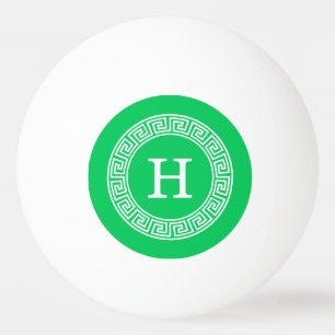 Emerald Wht Grekiska Nyckel Rnd Ram Initial Monogr Pingisboll