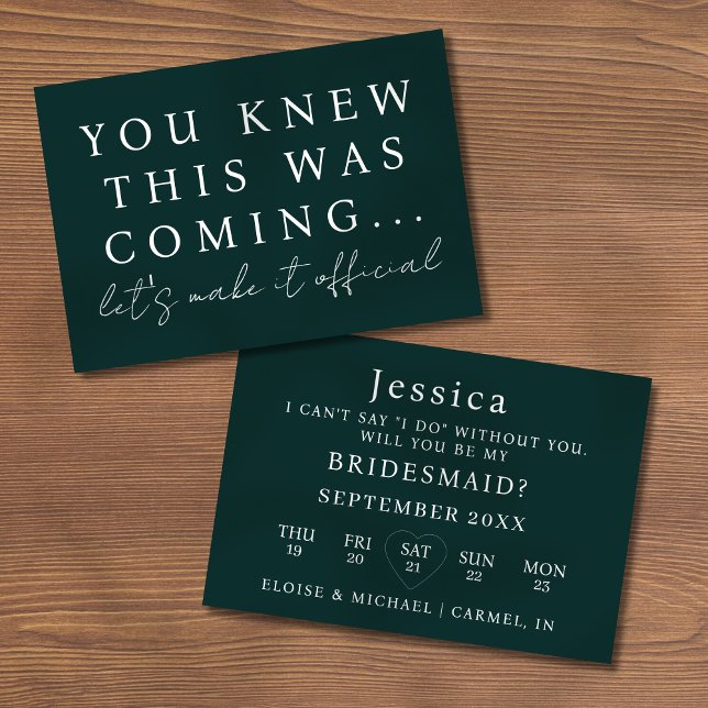 Emerald Will You Be My Bridesmaid Proposal Card Inbjudningar (Pop the question to your bridal party with this Will You Be My Bridesmaid Proposal Card! )