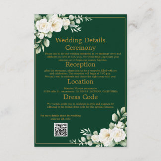 Emerald Winter Elegant Floral Wedding Details QR Tilläggskort