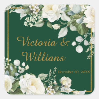 Emerald Winter Elegant Gold Floral Envelope Seal Fyrkantigt Klistermärke