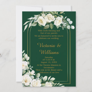 Emerald Winter Elegant Gold Floral Luxury Wedding Inbjudningar