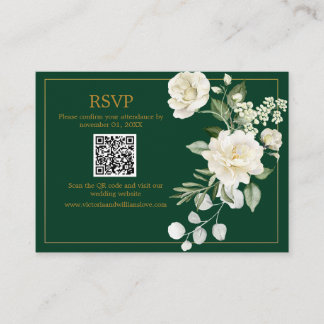 Emerald Winter Elegant Gold Floral Wedding Respons Tilläggskort