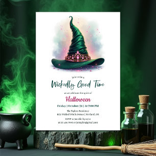 Emerald Witch Hat Wickely Bra Time Halloween Inbjudningar