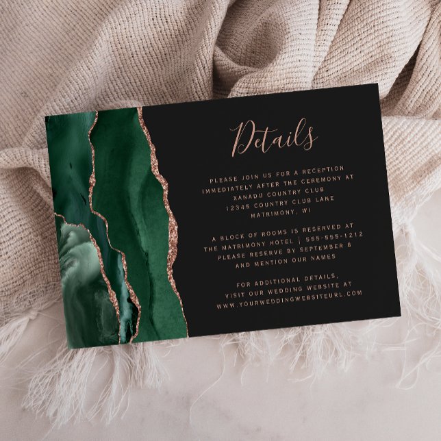 Emeraldgrön Agat Rosen Guld Bröllopsdetaljer Tilläggskort (Skapare uppladdad)