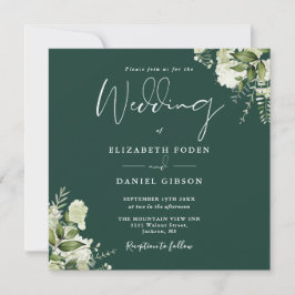 Emeraldgrön blomster monogram fyrkantig bröllopsin inbjudningar
