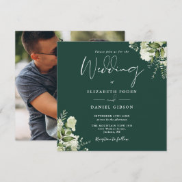 Emeraldgrön blomsterfotografi Fyrkantig Bröllopsin Inbjudningar