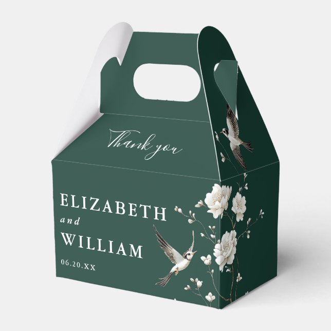 Emeraldgrön Chinoiserie Blommig Bröllopstack Presentaskar (Framsidan Sidan)