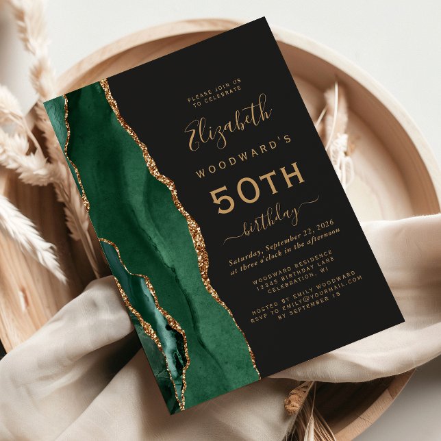 Emeraldgrön guldagat mörk 50-årsfest inbjudningar (Skapare uppladdad)