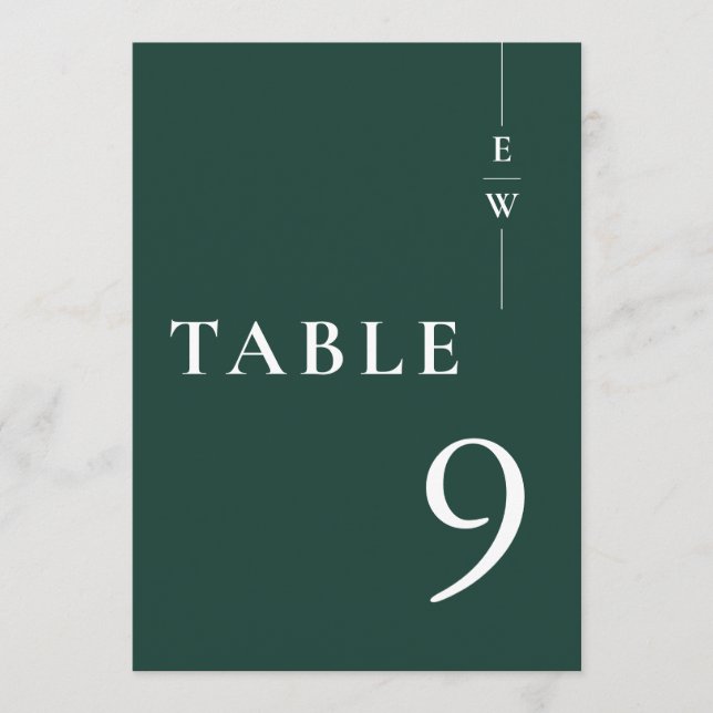Emeraldgrön minimalistisk monogram bordskort (Framsida)
