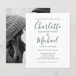 Emeraldgrön skript fotobudget bröllopsinbjudan