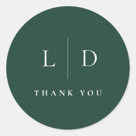 Emeraldgröna minimalistiska monogram bröllopsprese runt klistermärke