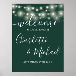 Emeraldgröna sladdljus Bröllopsväkommen skylt