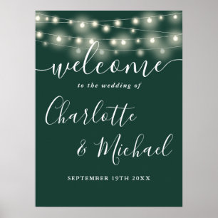 Emeraldgröna strängljus vigsel välkomstskylt poster
