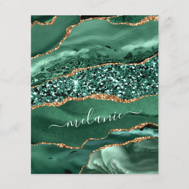 Emeralt Grönt Guld Glitter Flyer med eget namn (Framsidan)