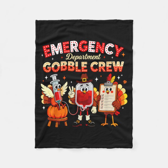 Emergency Department Gobble Crew Thanksgiving Nurs Fleecefilt (Framsidan)