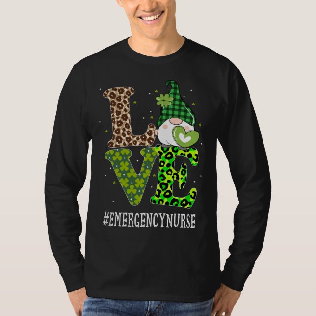 Emergency Nurse Love St Patricks Day Gnome Leopard T Shirt (Framsida)