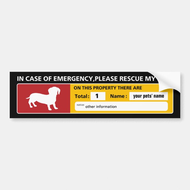 Emergency Sticker (dachshund) Bildekal (Framsidan)