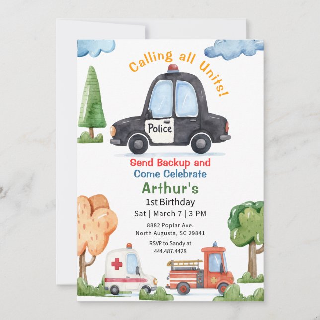 Emergency Vehicles Police car Birthday Inbjudningar (Framsida)