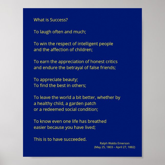 Emersons citat (...lyckas....) poster (Framsidan)