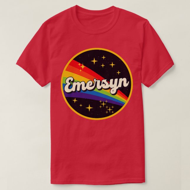 Emersyn Rainbow in Space Vintage Stil T Shirt (Design framsida)