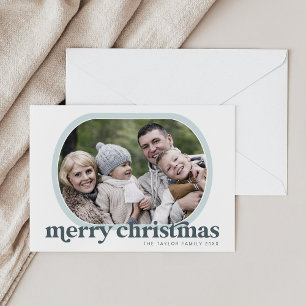 EMERY Blue Family Photo Simple God jul Julkort